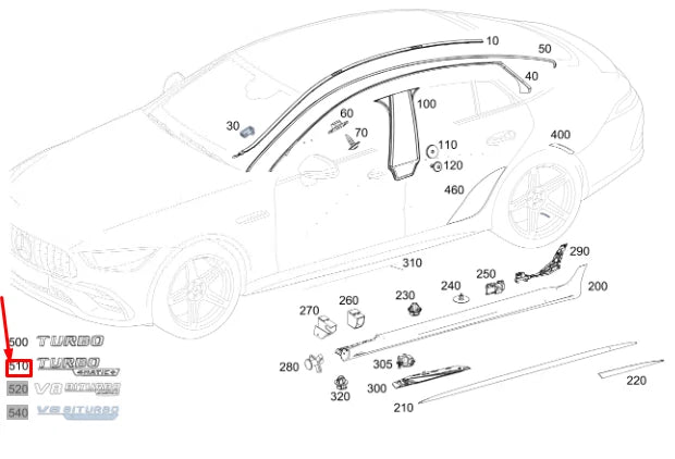 NEW MERCEDES-BENZ AMG GT X290 FRONT RIGHT FENDER MODEL BADGE A2908172400