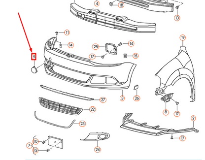 new volkswagen jetta mk6 primed front tow hook eye cover 5c6807241bgru original