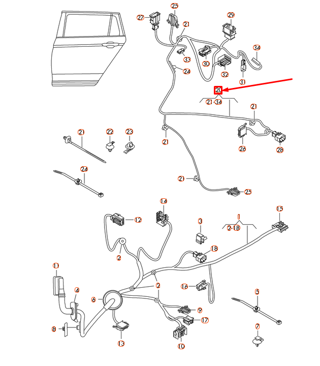 new vw passat 3g b8 rear left door trim panel wiring harness 3g9971689a original