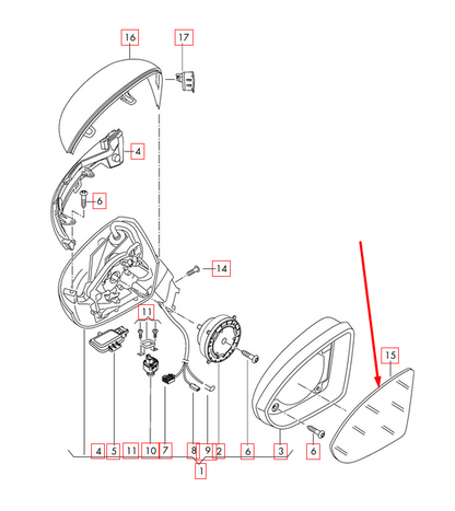 NEW VOLKSWAGEN PASSAT B8 LEFT WING MIRROR GLASS 3G0857521B ORIGINAL