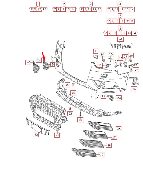 NEW AUDI A3 8PA FRONT BUMPER RIGHT SIDE GRILLE 8V3807682G 9B9