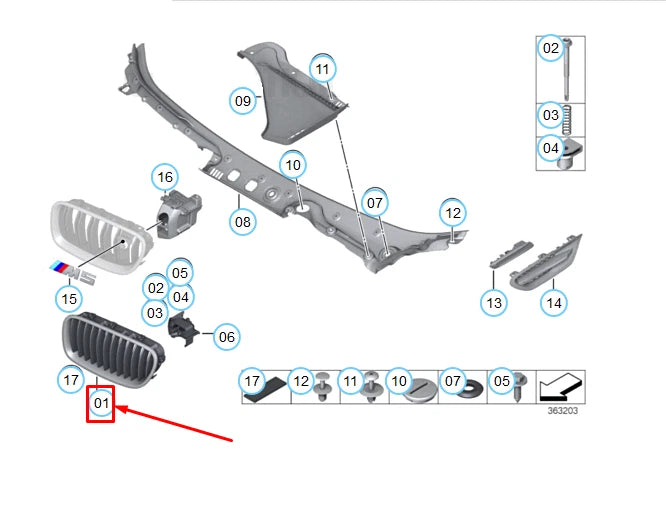 NEW BMW 5 F10 FRONT RIGHT RADIATOR GRILLE 51137203650 7203650 ORIGINAL