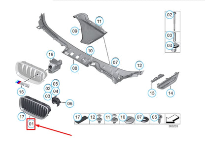 NEW BMW 5 F10 FRONT RIGHT RADIATOR GRILLE 51137203650 7203650 ORIGINAL