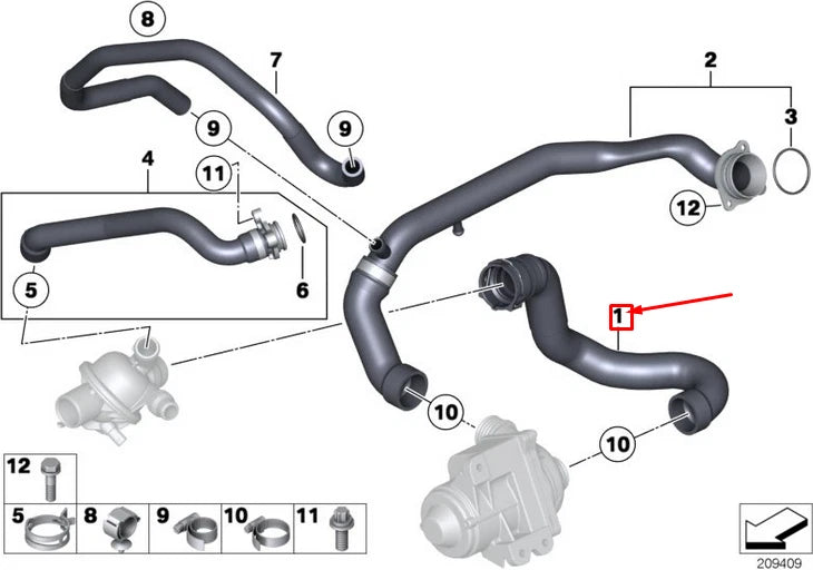 NEW BMW 6 COUPE F13 ENGINE COOLANT HOSE 11537605150 7605150 ORIGINAL