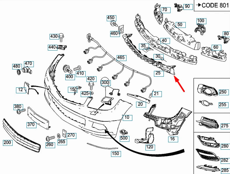 NEW MERCEDES-BENZ C-CLASS W204 FRONT BUMPER LOWER BRACKET A2048852765 ORIGINAL