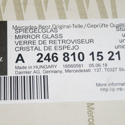 NEW MERCEDES-BENZ B W246 FRONT LEFT DOOR MIRROR GLASS LHD A2468101521 ORIGINAL