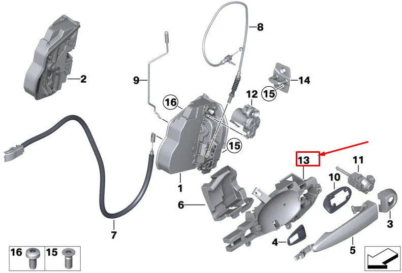 NEW BMW X3 F25 FRONT RIGHT OUTSIDE DOOR HANDLE CARRIER 51217193264 ORIGINAL