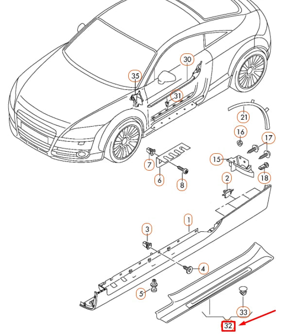 NEW AUDI TT 8J FRONT RIGHT DOOR SILL TRIM STRIP 8J0853492F01C ORIGINAL