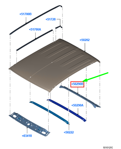 new ford ranger t6 mk1 roof reinforcement bow 1733498 ab39-2150291-aa original