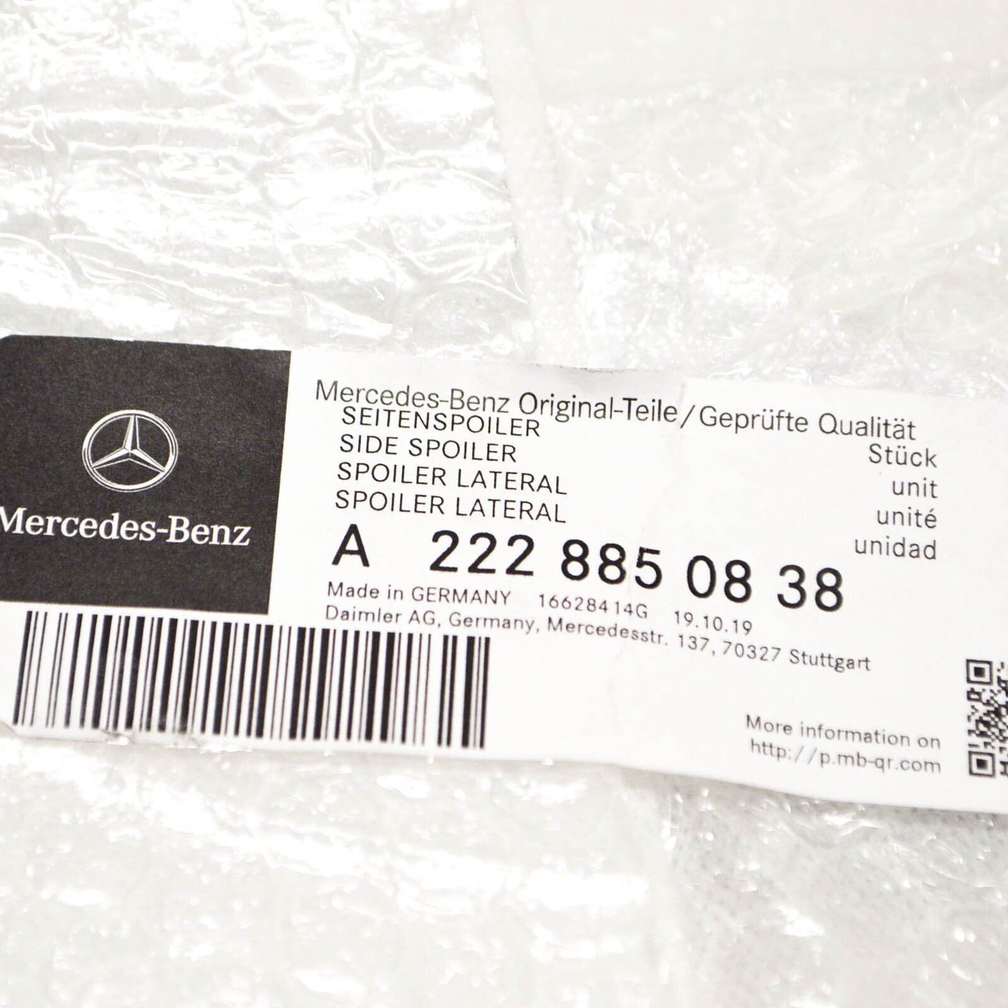 NEW MB S W222 AMG FRONT BUMPER LEFT CHROME SPOILER A2228850838 ORIGINAL