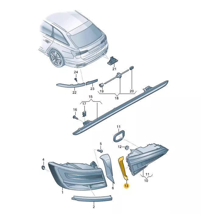 NEW AUDI A6 C8 REAR LEFT INNER TAIL LAMP TRIM 4K5945255 ORIGINAL