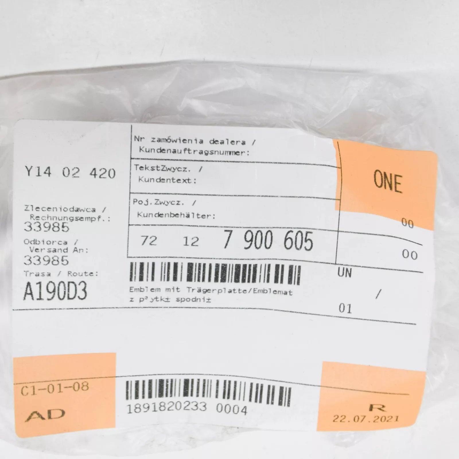 NEW BMW 3 E46 M3 WING FENDER EMBLEM BADGE 72127900605 ORIGINAL