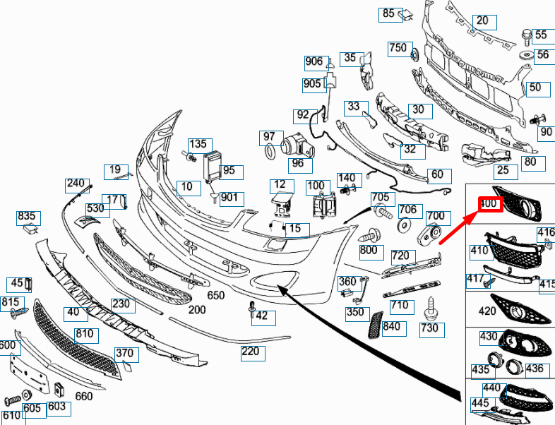 NEW MERCEDES-BENZ S W221 FRONT BUMPER RIGHT GRILLE A2218850653 ORIGINAL