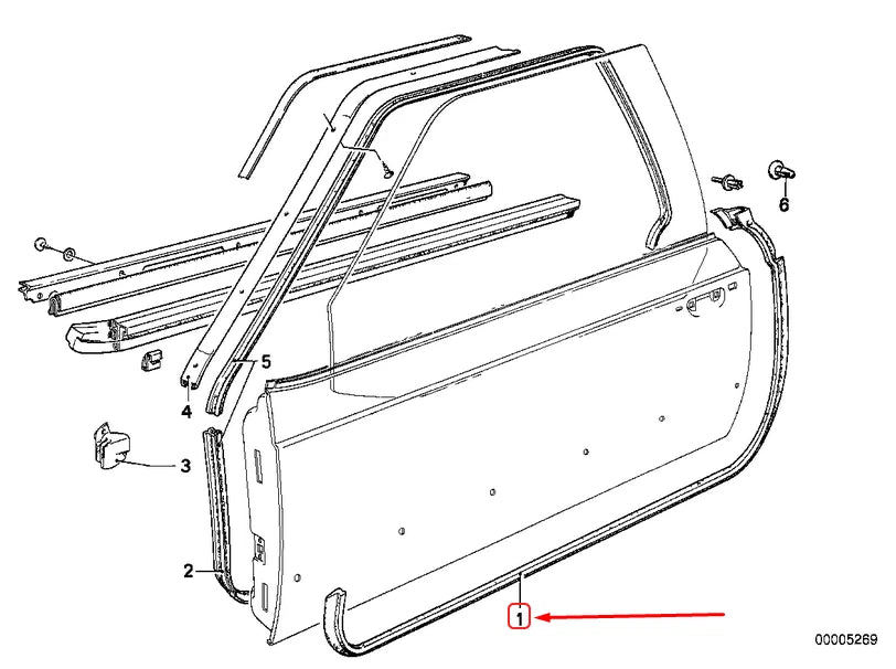 NEW BMW 6 E24 FRONT RIGHT DOOR WEATHERSTRIP 51211843924 1843924