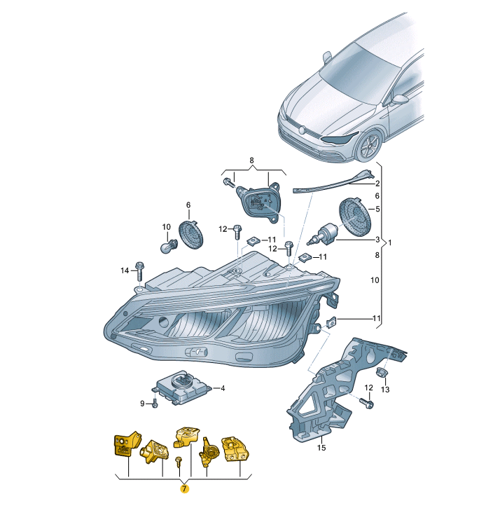 NEW VOLKSWAGEN GOLF MK8 FRONT RIGHT HEADLIGHT REPAIR KIT 5H0998226 ORIGINAL