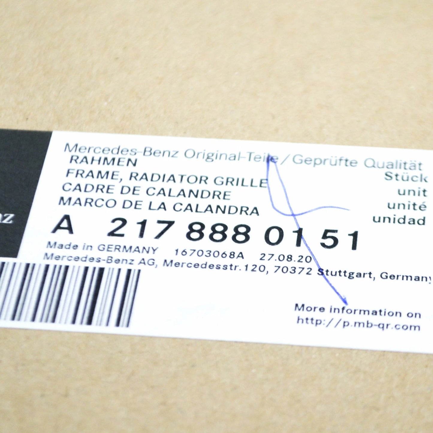 NEW MB S COUPE C217 FRONT BUMPER RADIATOR GRILLE FRAME A2178880151 ORIGINAL