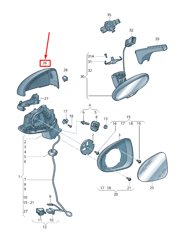new audi a3 sportback 8v front right door mirror frame 8v0857528a3q7 original