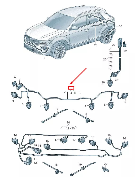 NEW VOLKSWAGEN T-ROC A11 FRONT PARKING AID WIRING 2GA971095