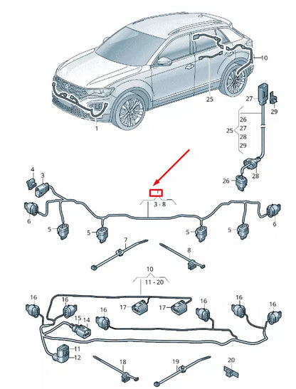 NEW VOLKSWAGEN T-ROC A11 FRONT PARKING AID WIRING 2GA971095
