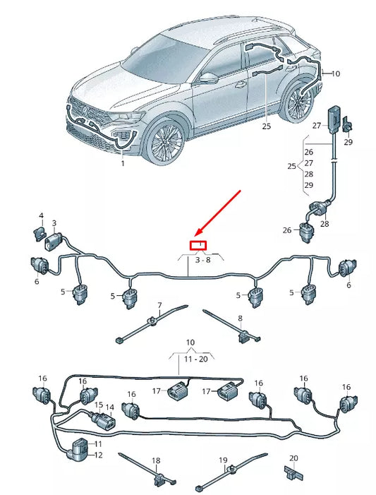 NEW VOLKSWAGEN T-ROC A11 FRONT PARKING AID WIRING 2GA971095