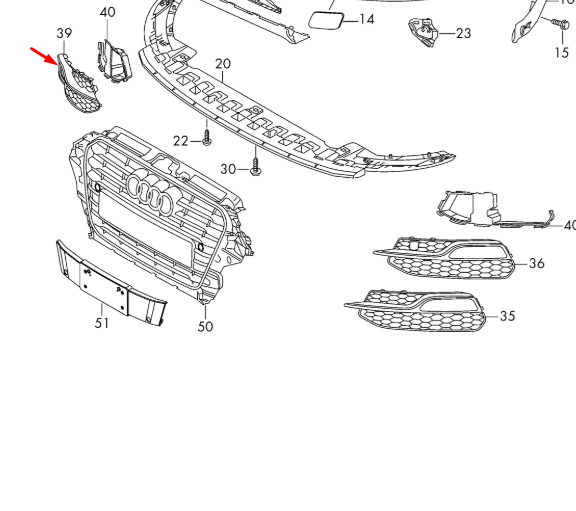 NEW AUDI A3 8PA FRONT BUMPER RIGHT SIDE GRILLE 8V3807682A 9B9 ORIGINAL
