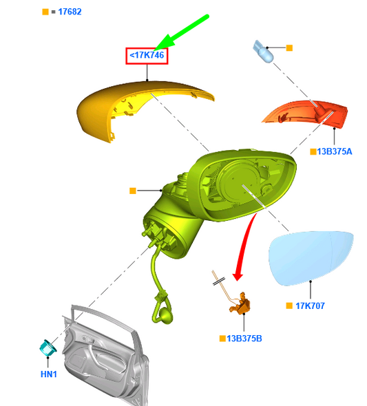new ford fiesta mk6 wt front right door mirror housing cover 1900275 original