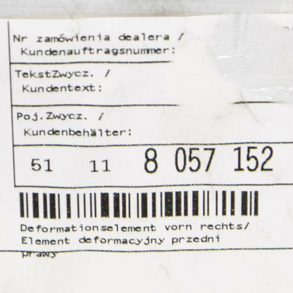 NEW BMW M2 COUPE F87 FRONT RIGHT SIDE DEFORMATION ELEMENT 51118057152 ORIGINAL