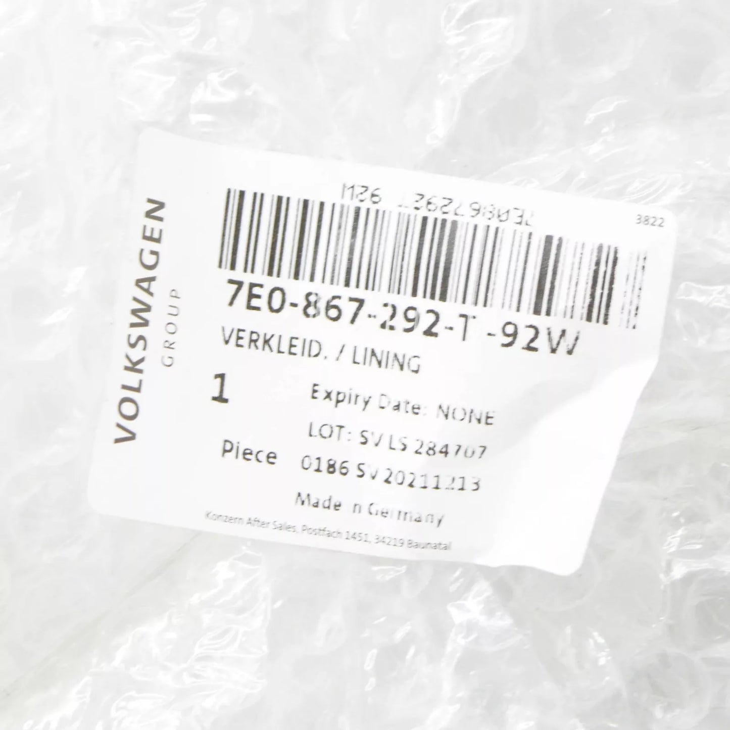 NEW VW TRANSPORTER T6 RIGHT SIDE B PILLAR LOWER TRIM LHD 7E0867292T92W ORIGINAL