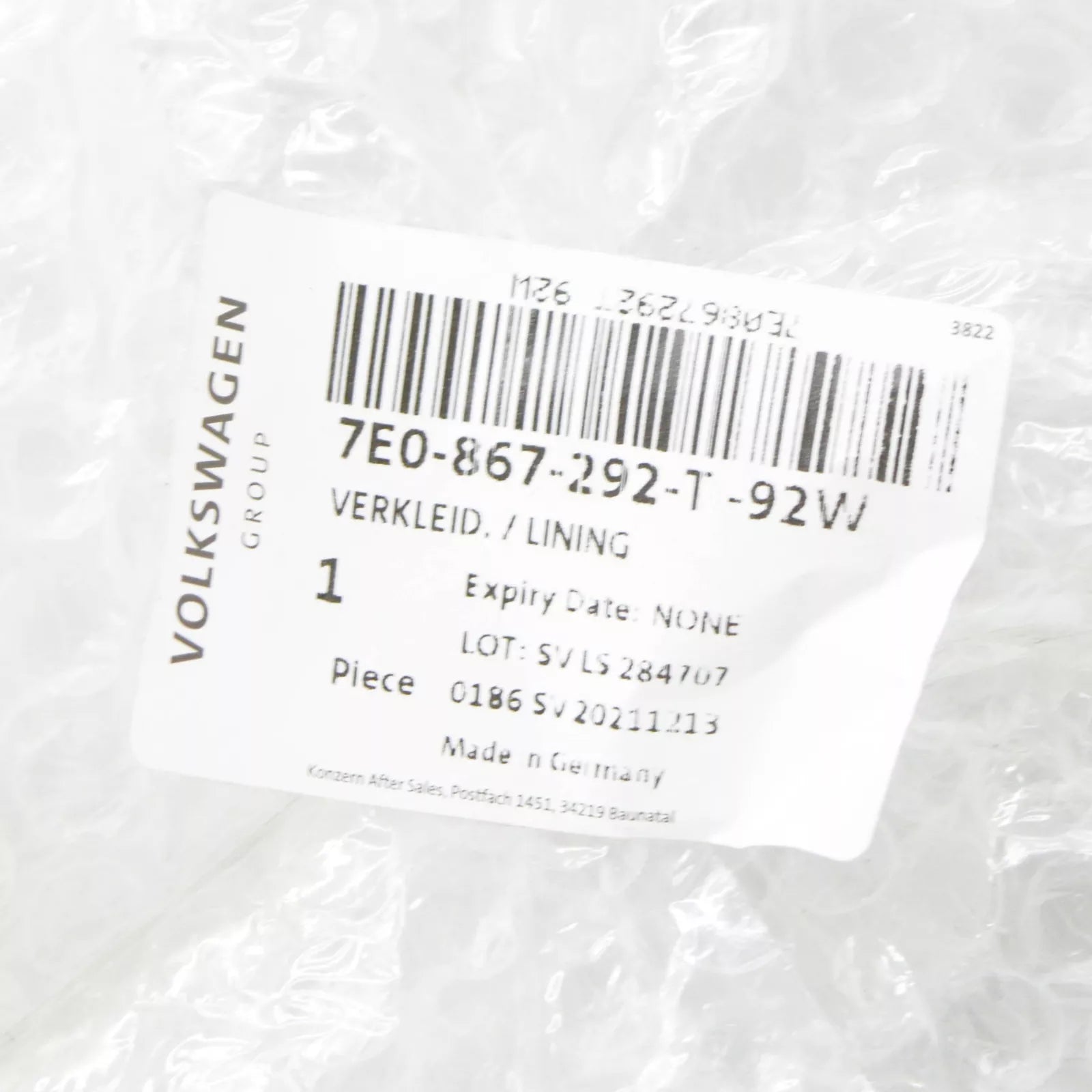 NEW VW TRANSPORTER T6 RIGHT SIDE B PILLAR LOWER TRIM LHD 7E0867292T92W ORIGINAL