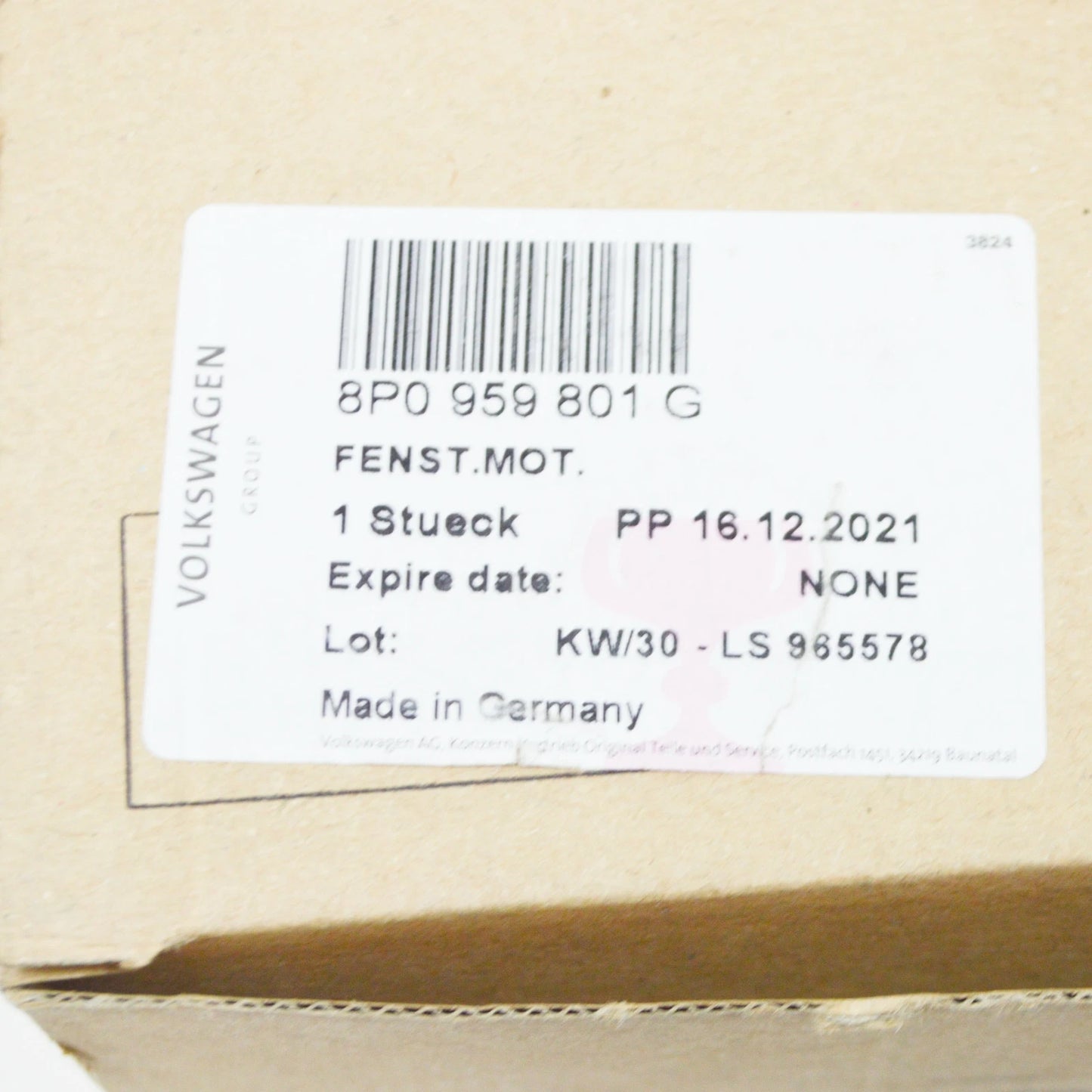 NEW AUDI A3 8P FRONT LEFT DOOR WINDOW REGULATOR MOTOR LHD 8P0959801G ORIGINAL