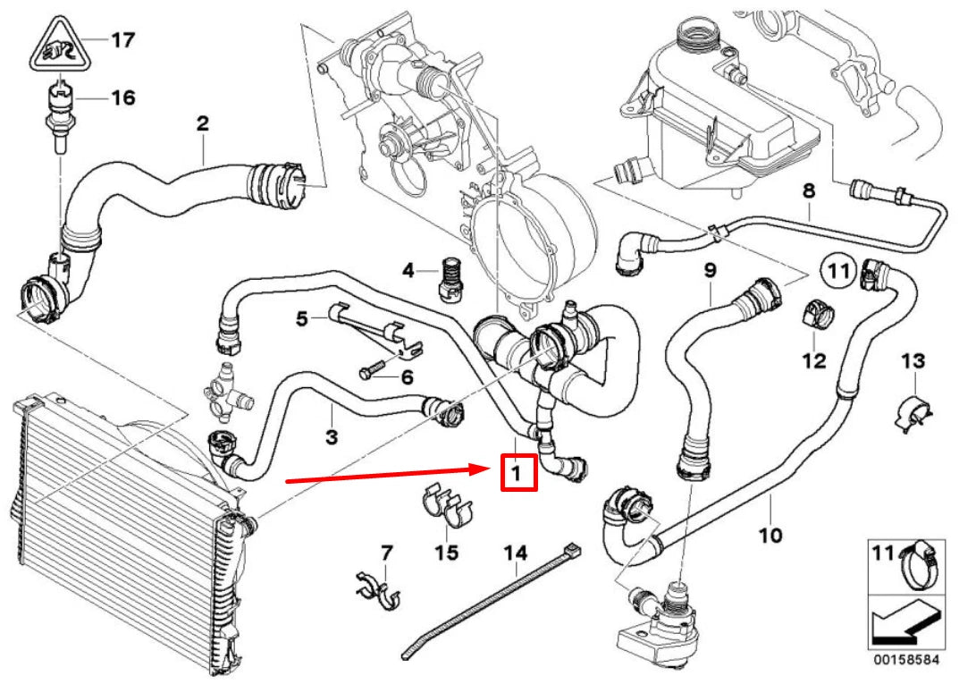 NEW BMW X5 E53 UPPER RADIATOR COOLANT HOSE 7500746 11537500746 ORIGINAL