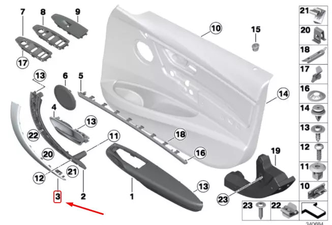 NEW BMW 3 F30 FRONT RIGHT DOOR PULL HANDLE TRIM 51417275492 7275492 ORIGINAL