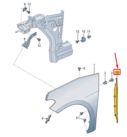 new vw id.3 e11 front left wing closing element 10a821111a original