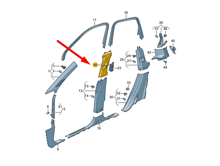 NEW VW TOUAREG CR MK3 LEFT SIDE B PILLAR UPPER TRIM 760867243ERUB