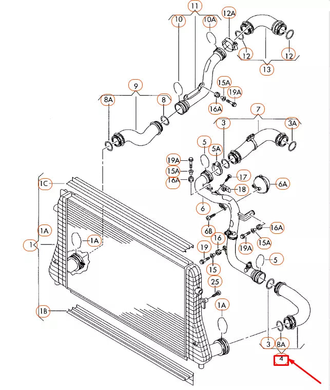 NEW AUDI A3 8P LEFT CHARGE AIR COOLER PRESSURE HOSE 1K0145834AM ORIGINAL