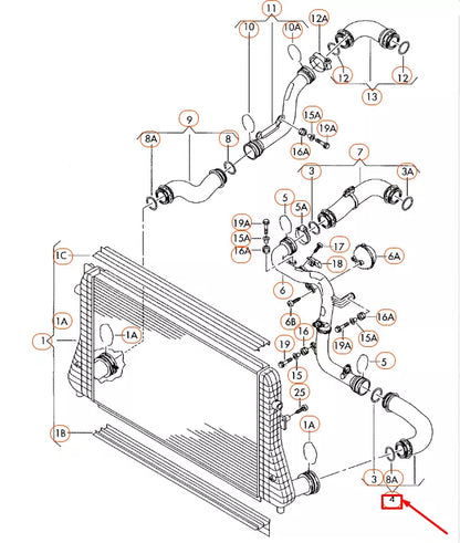 NEW AUDI A3 8P LEFT CHARGE AIR COOLER PRESSURE HOSE 1K0145834AM ORIGINAL