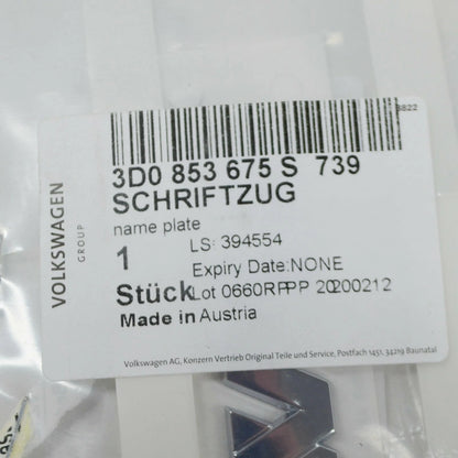 NEW VOLKSWAGEN PHAETON 3D CHROME W12 INSCRIPTION 3D0853675S739