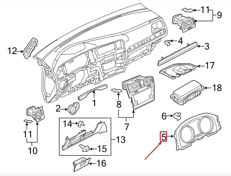 NEW VW GOLF VII 5G MK7 INSTRUMENT CLUSTER TRIM 5GM857189DAA ORIGINAL