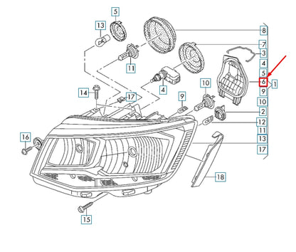 NEW VW TRANSPORTER T6 FRONT RIGHT DIPPED BEAM COVER CAP 7E0941608A ORIGINAL