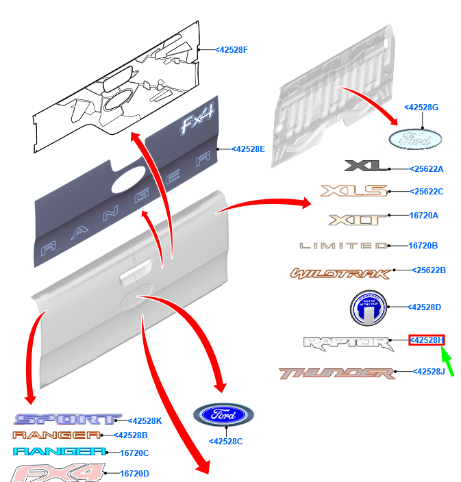 new ford ranger t6 bootlid name plate badge 2400200 original