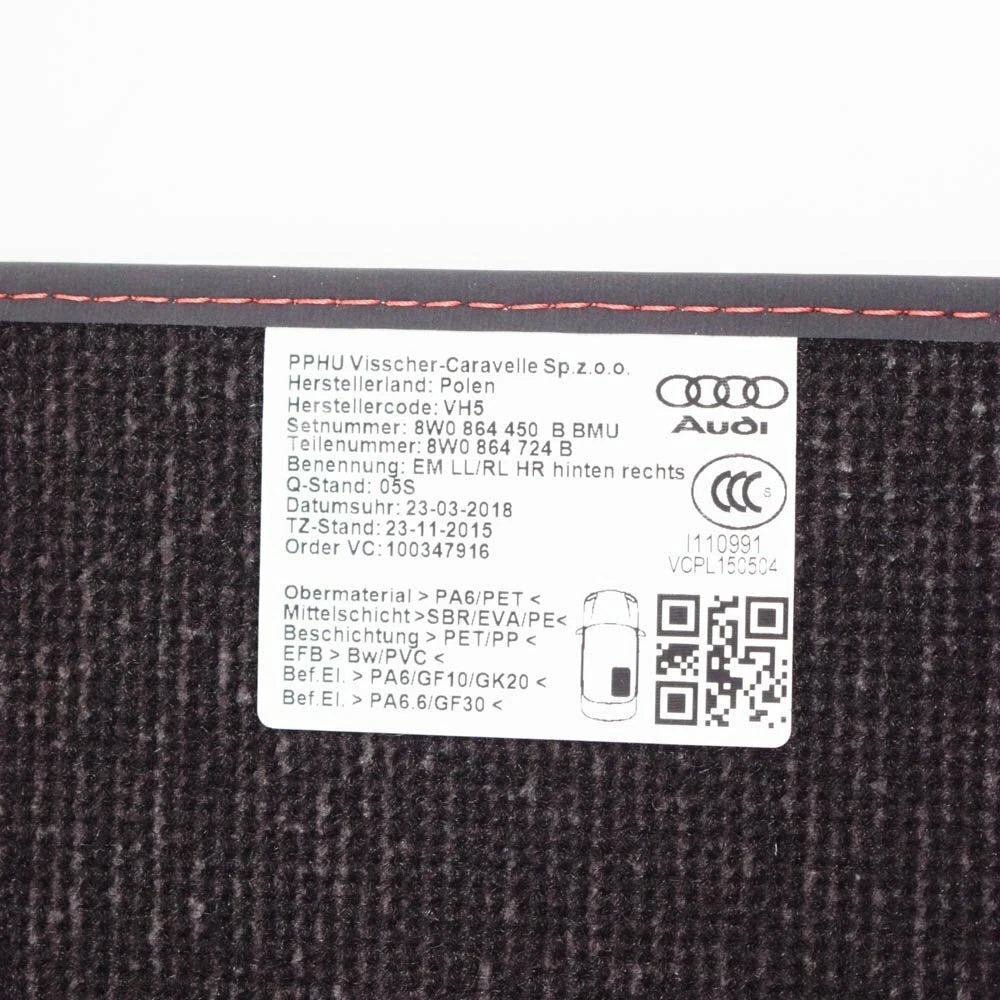 NEW AUDI A4 AVANT B9 VELOUR BLACK REAR FLOOR MAT SET 8W0864450BBMU