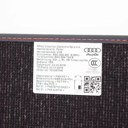 NEW AUDI A4 AVANT B9 VELOUR BLACK REAR FLOOR MAT SET 8W0864450BBMU