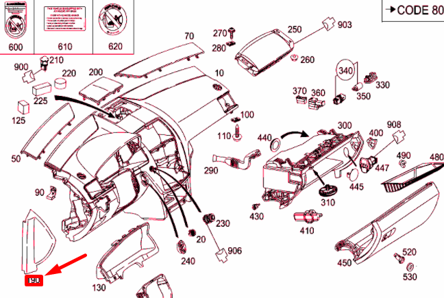 NEW MB C W204 INSTRUMENT PANEL RIGHT TRIM COVER A20468002789051 ORIGINAL