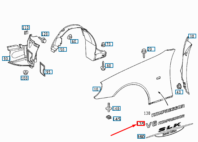 NEW MERCEDES-BENZ SLK R170 AMG FRONT FENDER EMBLEM BADGE A1708170715 ORIGINAL
