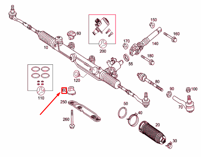 NEW MERCEDES-BENZ C W203 POWER STEERING RACK BUSHING A2033330514 ORIGINAL