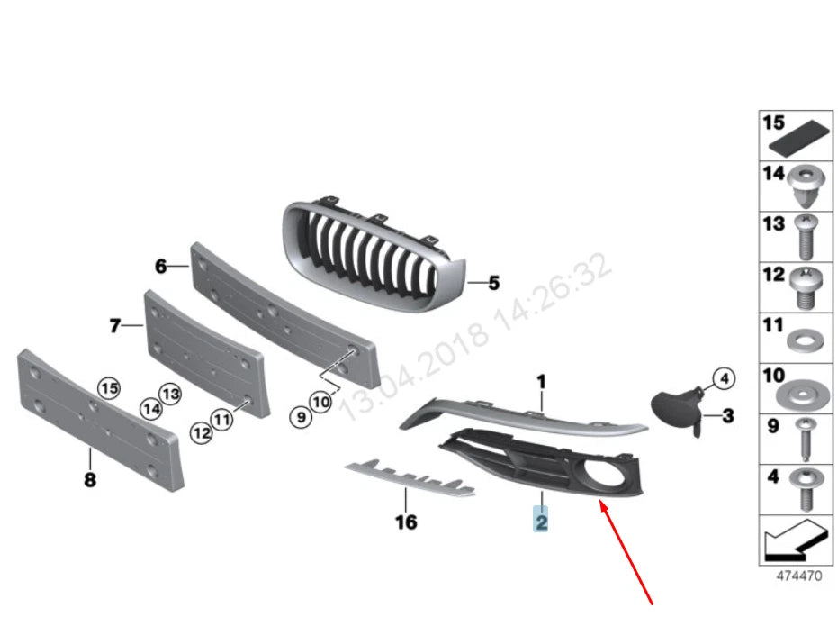 NEW BMW 3 GT F34 LEFT FOG LIGHT GRILLE 51117293797 7293797 2016 ORIGINAL