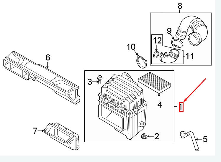 NEW VW ATLAS CA AIR FILTER BOX 3QF129607E ORIGINAL