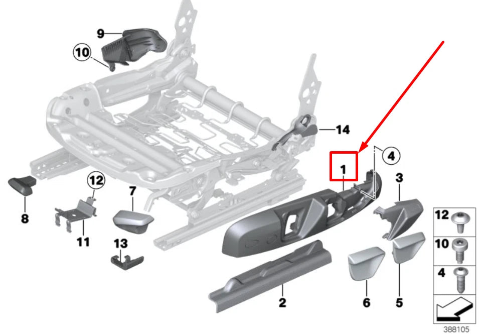 NEW BMW 4 GRAN COUPE F36 FRONT RIGHT SEAT OUTER TRIM 7308190 52107308190