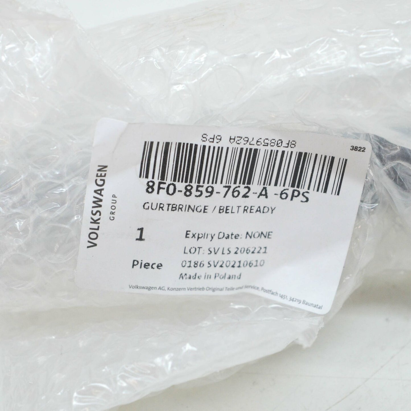 NEW AUDI A5 CABRIO 8F FRONT RIGHT SEAT BELT GUIDE 8F0859762A6PS ORIGINAL