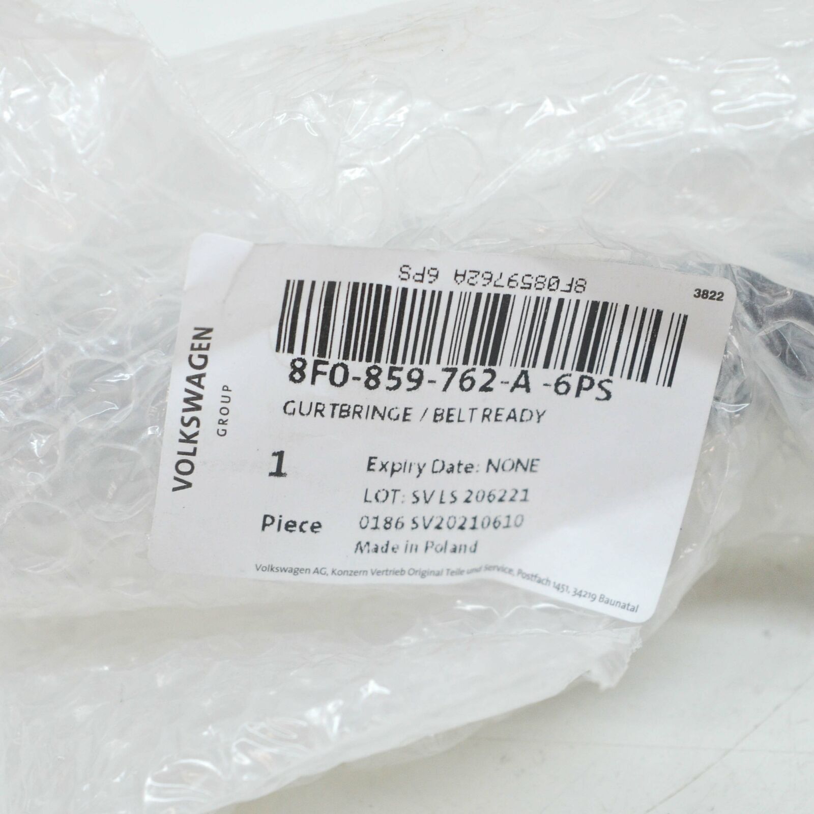 NEW AUDI A5 CABRIO 8F FRONT RIGHT SEAT BELT GUIDE 8F0859762A6PS ORIGINAL